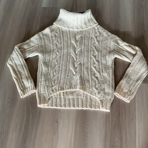 Juicy Couture Vintage Y2K Chunky Cable Knit Turtleneck Sweater Cream Navy S
